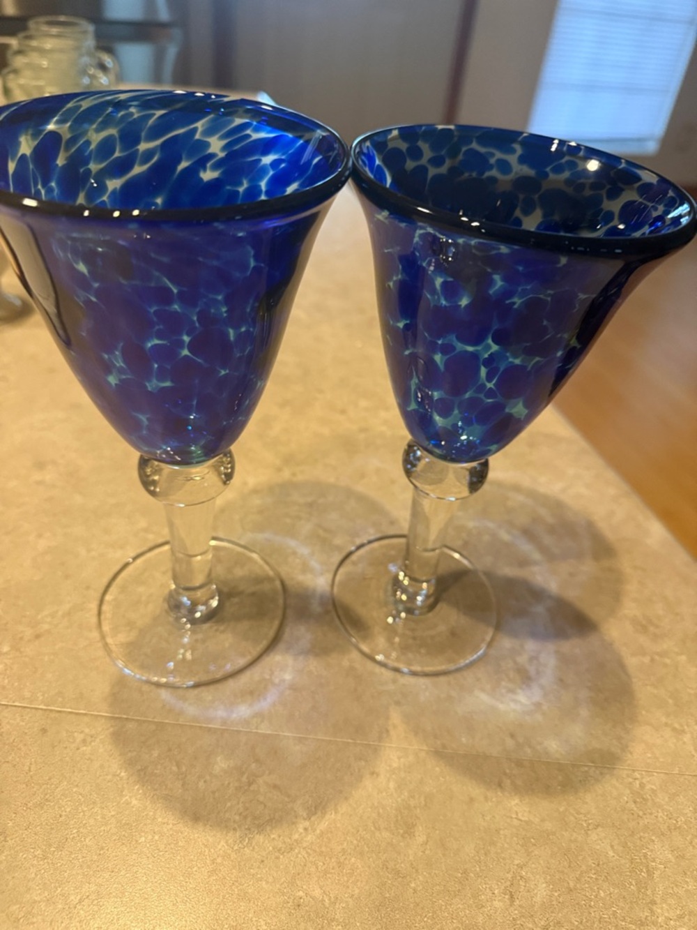 Handblown Blue Art Glass Goblets - Set of 2